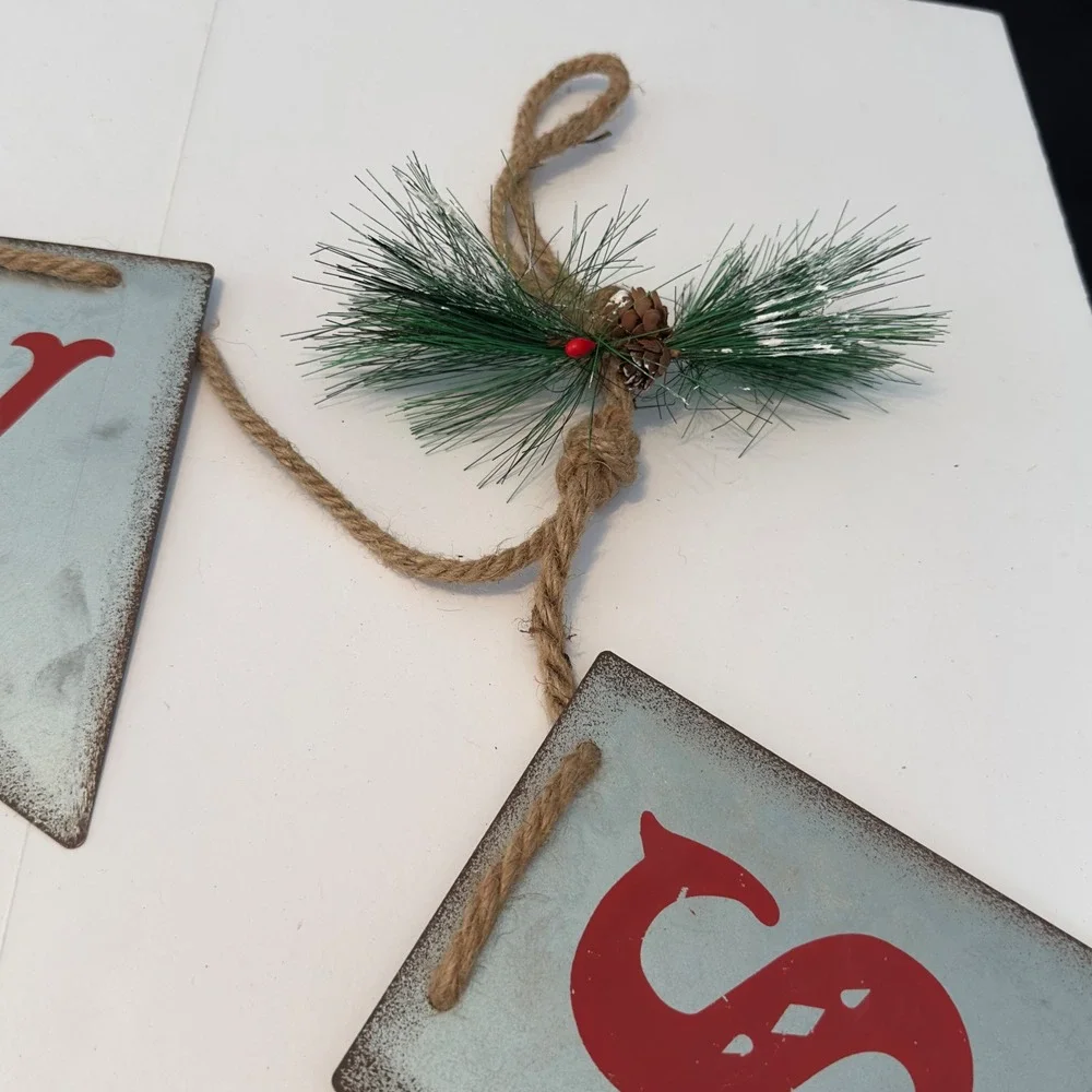 Merry Christmas Galvanized Metal Banner Rustic‎ Farmhouse Holiday Bunting 42in